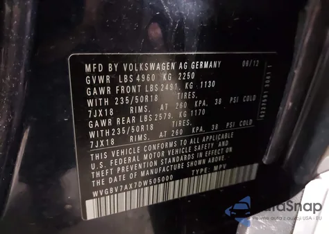 2013 Volkswagen Tiguan S/Se/Sel from USA, damaged, VIN WVGBV7AX7DW505000